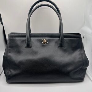 CHANEL Executive Cerf Black Caviar Leather Tote with Gold Accents